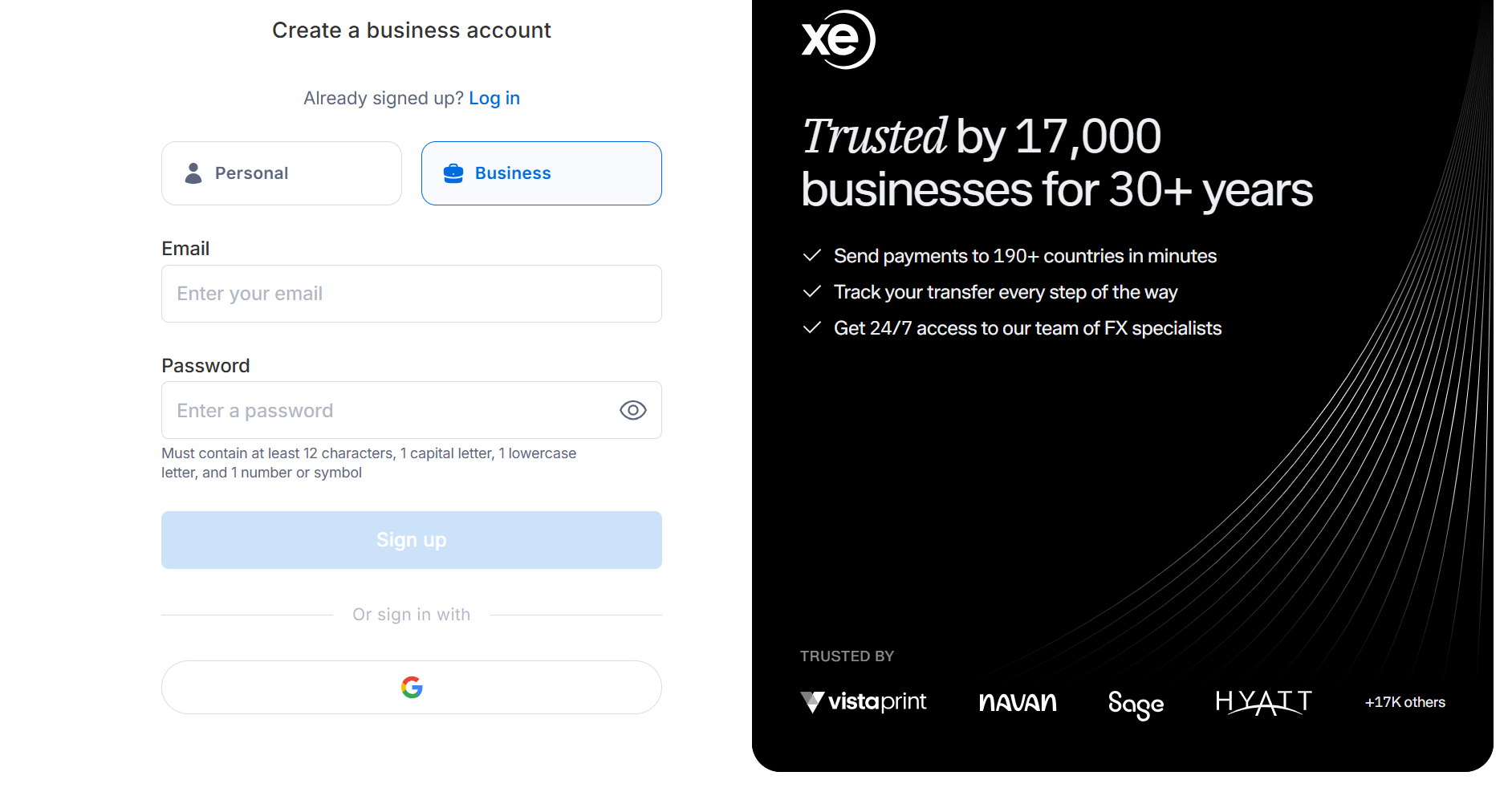 Create a business account